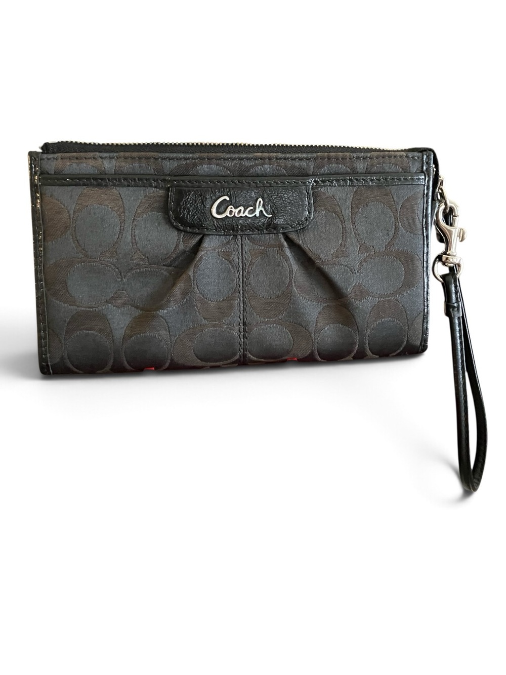 COACH Signature Wristlet with Logo Plaque. Stunning Pleated Design